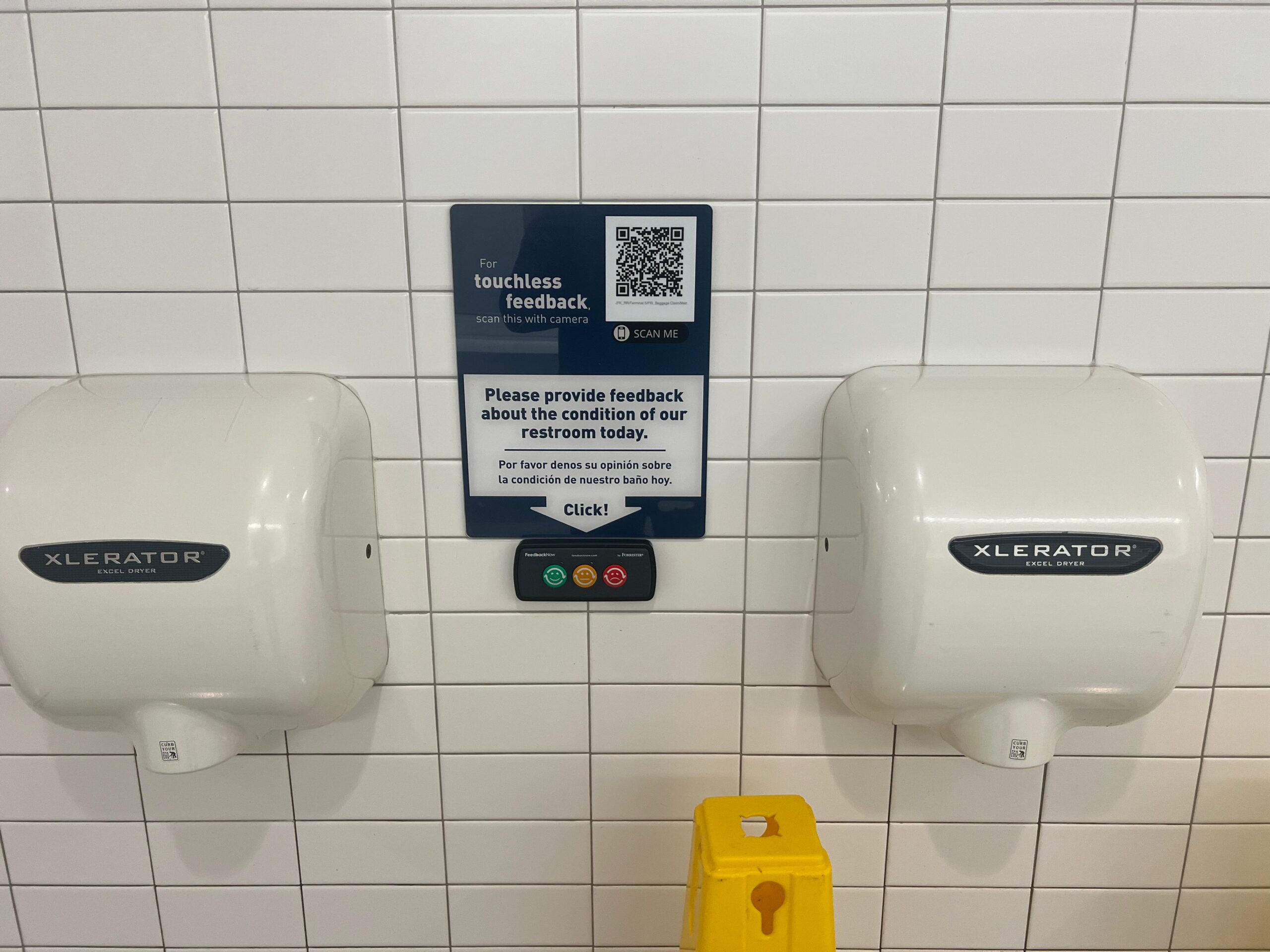 restroom feedback station in JFK airport
